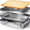 Grilling Prep and Serve Trays with Lid, Stainless Steel Extra Large Grill Carry System, Deep Marinating Container with Cutting Board for BBQ Outdoor Grilling (XL - 15.6" x 11.6", Home)