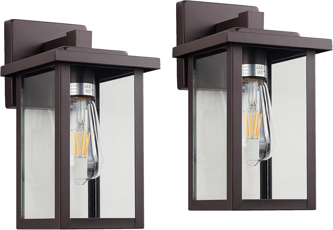 Oil Rubbed Bronze Outdoor Light Fixture, Outdoor Wall Lantern 2 Pack with Clear Water Glass, 11 Inch Outside Light for House Entryway Garage Porch