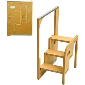 3 Step Foldable Ladder for Home, Hidden Step Ladder Cabinet Wooden Step Stool Build Ultra-Thin Helper Hidden Folding Ladder for Home and Kitchen Use