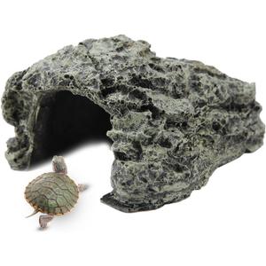 ciciglow Fish Hiding Place Aquarium Turtle Reptile Basking Hide, Reptile Cave Hut for Terrarium Decoration, High Simulation (Small Turtle Cave)