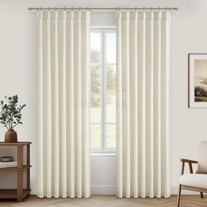 PleatedDrapes 86 Inch Cream Beige Thick Natural Linen Curtains for Bedroom 2 Panels Set, Memory Shape Pleated Light Filtering Privacy Semi Sheer Drapes 84-86 Inches Length Elegant Windows Curtain Burg