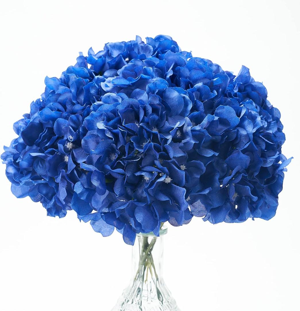 Artificial Hydrangea Flowers Pack of 10 Royal Blue Fake Hydrangea with Stems for Wedding Home Party Shop Baby Shower Decor Table Centerpieces Bouquets DIY Floral Decoration