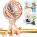 Snawowo Mini Portable Baby Stroller Fan, Battery Operated Clip on Fan, Rechargeable 360 Rotate Flexible Tripod Handheld Cooling for Car Seat Crib Treadmill Travel Pink