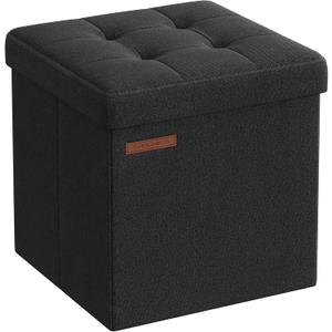 SONGMICS Storage Ottoman, Foldable Small Ottoman Foot Rest, 11.8 Inches Foot Stool, Cube Ottoman with Storage, Load up to 286 lb, for Living Room, Bedroom, Dorm, Ink Black ULSF028B01