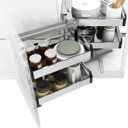 HFWYJF Blind Corner Cabinet Pull Out Organizer 15 Inch Opening,Magic Corner Base Cabinet Pull Out Left,Hidden Corner Cabinet Slide Out Shelves,2 Tier 4 Shelf Chrome Blind Corner Soft Close (Pull out to the left)