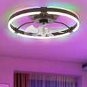 20" Flush Mount Ceiling Fan With Lights Enclosed 3CCT LED RGB, Mini