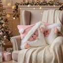 2 Pcs Pink Christmas Pillow Covers 18"x18" Pink Santa Claus Christmas Decorations Pillowcase Santa Holiday Seasonal Pillow Cases Winter Indoor Decoration for Bed and Sofa