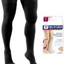 Truform 30-40 mmHg Compression Stockings for Men and Women, Thigh High Length, Dot-Top, Closed Toe, Black, Medium