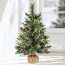 deeinglif 2ft Mini Christmas Trees 24" with LED Lights and Pine,Tabletop Branches Cones and Cloth Bag Base Home Party Dining Room Window Decoration for Christmas