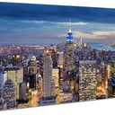 Large New York City Wall Art NYC Skyline Picture Office Wall Decor Modern Manhattan Cityscape Canvas Prints Night City Urban Skyscraper Panoramic Artwork for Bedroom Living Room Home Decoration 24x48"