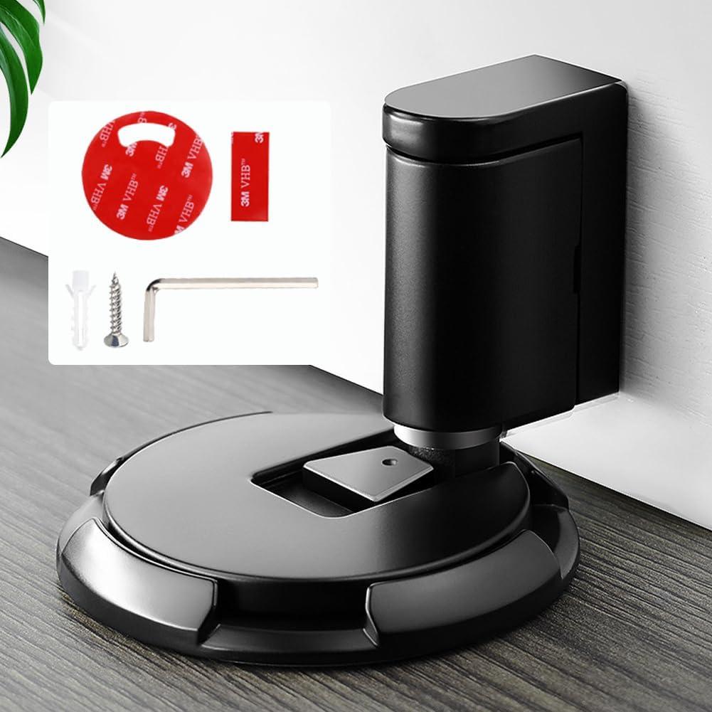 Magnetic Door Stoppers 2025 New Mechanical Floor Door Stopper Adjustable Height Magnetic Door Stop Door Holder No Drilling Magnetic Door Locks Nail Free Self-Adhesive or Screws(Black)