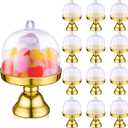 24 Pieces Plastic Mini Cake Stand with Dome Cover Chocolate Candy Cupcake Containers Dessert Display Plate with Dome Cover for Birthday Wedding Holiday Party Supplies (Gold, Transparent)