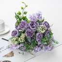 KAOYOO 4 PCS Artificial Peony Bouquet Short Stem for DIY Wedding Decoration Bridal Bouquet Home Decorations(Purple 4-PCS)