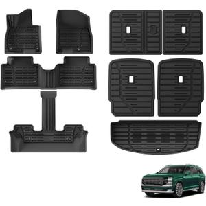 SMABEE 9PCS Floor Mats & Cargo Liner & 3rd Row Backrest Mat & 2rd Row Backrest Mat Compatible with Hyundai Palisade 2026 7 Seats All-Weather TPE Car Accessories