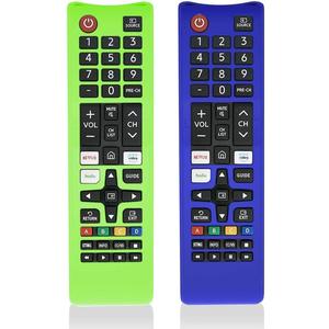 2 Pcs Silicone Cover for Samsung Remote, Alquar Protective Shockproof Case Compatible with Samsung Smart TV Remote BN59-01301A Bn59-01315A Bn59-01199F -with Lanyard (Blue+ Glowing Green)