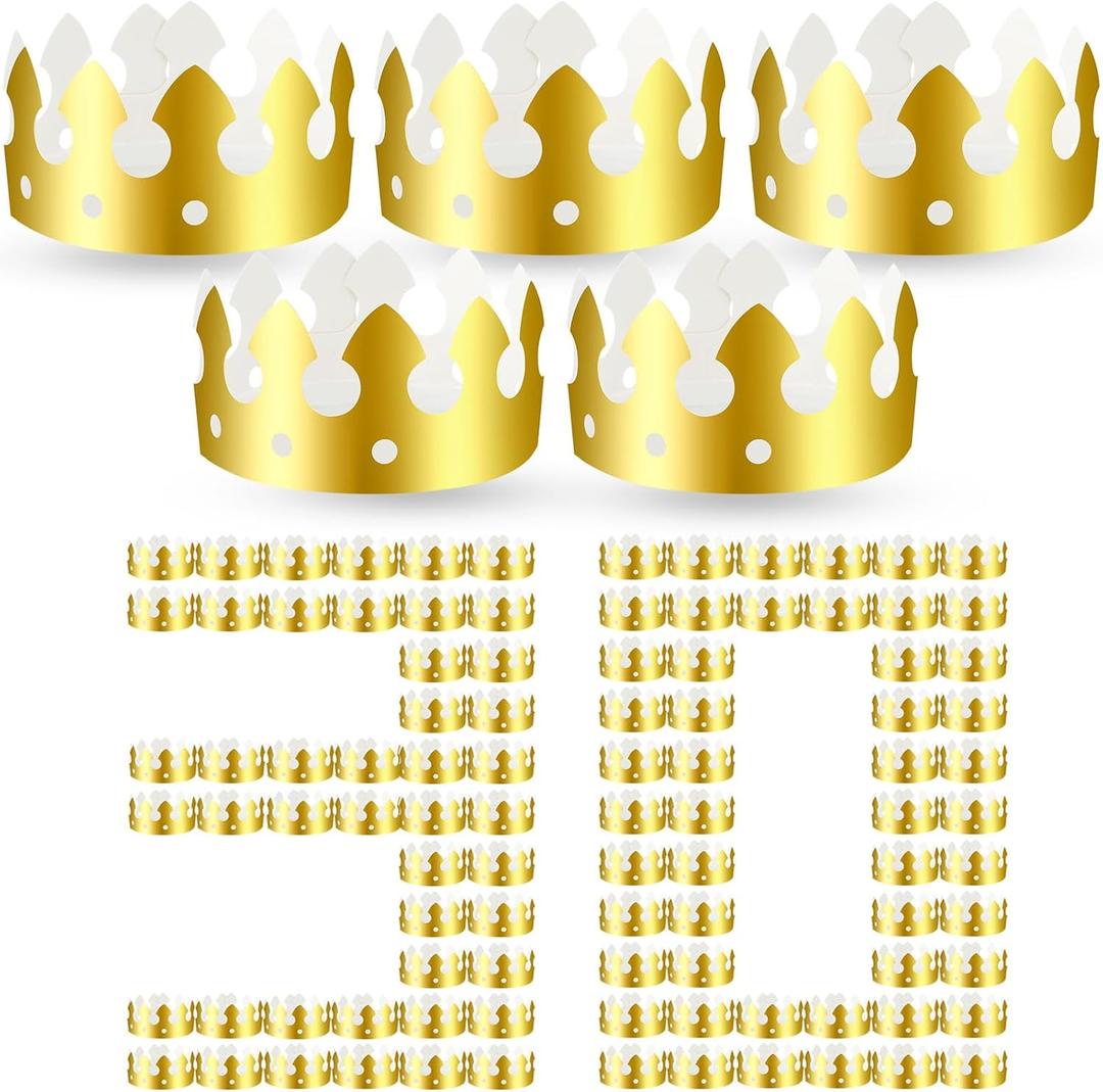 Crtiin 30 Pcs Gold Paper Crown for Adults Princess Hats Crafts Birthday Party Bulk Crowns for School Classroom(Classic Style)