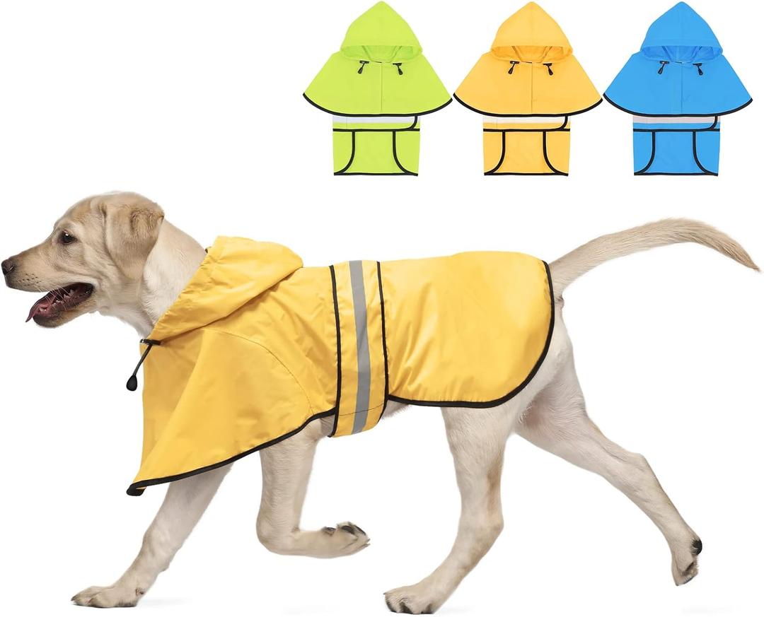 Weesiber Dog Raincoat, Adjustable Waterproof Dog Rain Jacket Poncho with Reflective Strip and Leash Hole, Lightweight Pet Rain Coat Large Dogs (L, Yellow)