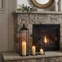 Black Floor Lanterns for Outdoor Indoor, Tall Metal Candle Lantern Set of 3