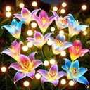 WdtPro Solar Garden Lights with Swaying Lily Flowers 4 Pack, Color Changing Solar Lights Outdoor Waterproof for Outside Yard Patio Garden Cemetery Decoration,Gifts