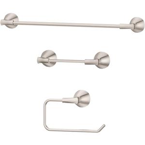Pfister Willa 3-Piece Bathroom Hardware Set with Towel Bar, Towel Ring, and Toilet Paper Holder, Wall-Mounted, Brushed Nickel Finish, BTBWLL3K
