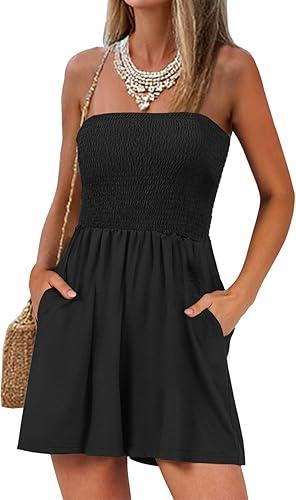 AUXDIO Women's Summer Strapless Casual Romper Smocked Backless Loose Shorts 2025 Beach Sleeveless Jumpsuits XXL
