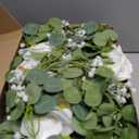 Anna's Whimsy 2PCS 5.91FT Artificial Eucalyptus Garland with Flowers, Fake Rose Gypsophila Garland, Faux Floral Greenery Garlands for Wedding Spring Home Party Table Runner Decor（White）