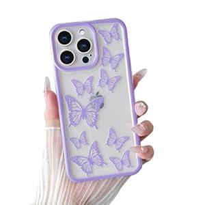  Compatible for iPhone 15 Pro Case Butterfly Cute Phone Case Transparent Full Camera Protection Soft TPU Shockproof Cover for Women Girls - Purple