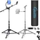 GUITTO Microphone Floor Stand with Phone/Tablet Holder, Adjustable Boom Mic Stand with Heavy-Duty Base, Dual Device Mount for Streaming, Podcasting, Recording, and Live Performances GMS-04
