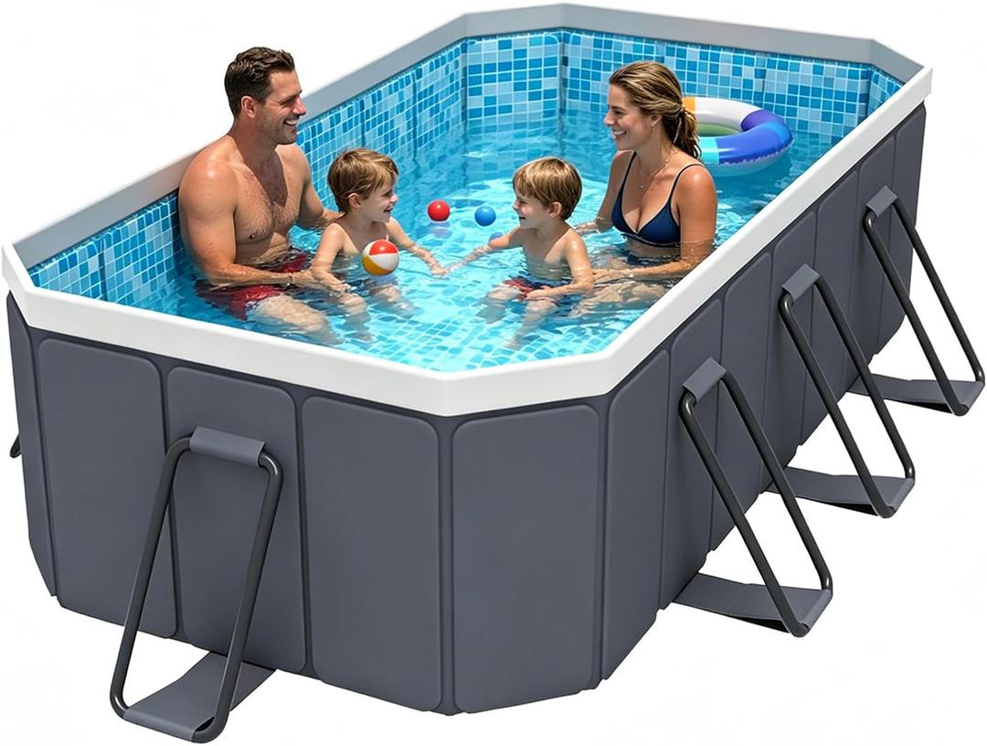 Jessie Foldable Pool for Kids and Adults Non InflatableFrame Outdoor Swimming Pool Blue Kiddie Pools Thickened Support Dog Above Ground Garden Backyard (118.11 in)