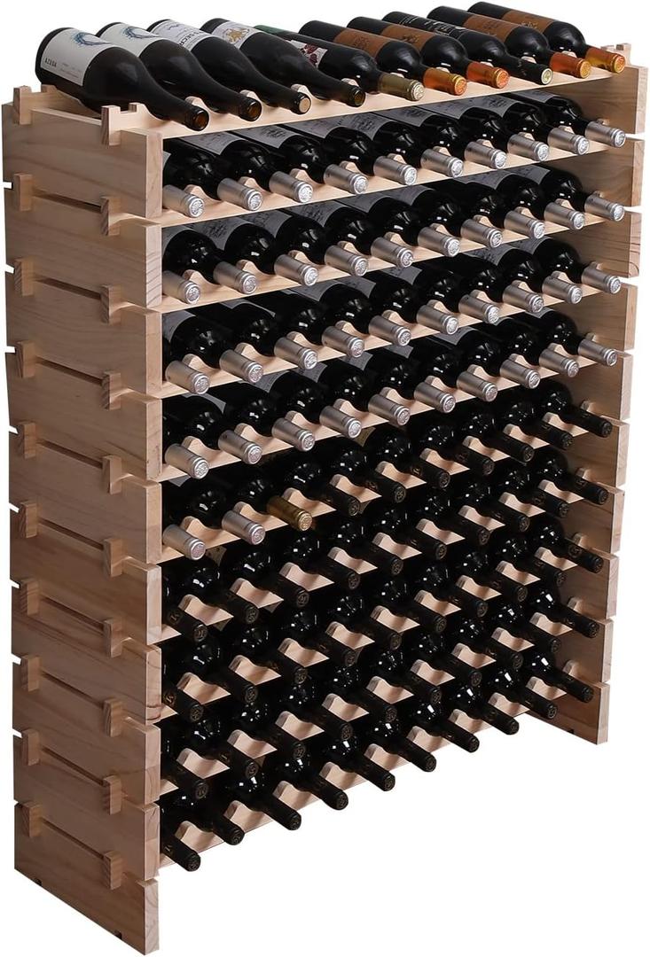 Wine Rack Cabinet Freestanding for Floor Wooden Stackable Storage Modular countertop Wood Wine Holder (100bottle), 41 inches x 12 inches x 46 inches