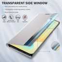 for Galaxy S24 FE 5G Case View Clear Window Leather Hard PC S24 FE Case Slim Mirror Kickstand Luxury Flip Shockproof for Samsung Galaxy S24 FE 5g Cover Protective (Gray)