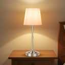 MHazlxs Rechargeable Table Lamp, Cordless Touch Lamps, Portable Desk Light with Stepless Dimmable Brightness & Fabric Shade for Nightstand Bedside Living Room (Silver, Twill)