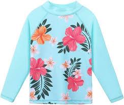 Girls Piece Swimsuit Long Sleeve Floral Bathing Suit UPF 50+ Summer Beach Swimwear Size 8 Ans