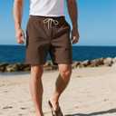 Mens Cargo Shorts Casual Drawstring Elastic Waist Corduroy Summer Beach Shorts with Pockets (Brown, S)