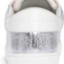 PARTY Women's Fashion Sneaker Lace Up Low Top Comfortable Cushioned Walking Shoes,Podcast,Silver Met, Size 8