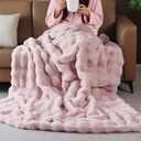 Pink Fluffy Faux Fur Throw Blanket for Bed Couch Living Room Fuzzy Bubble Cozy 50x60 Decorative Throw Blanket Rabbit Fur Bunny Blanket Home Decor 860 GSM