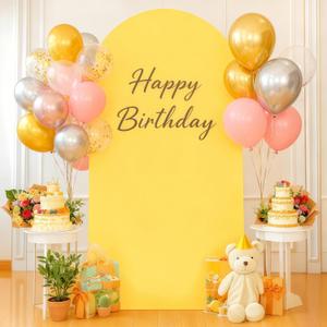 6FT Yellow Arch Backdrop Cover - Polyester Fitted Wedding Arch Stand Covers Round Top Chiara Arch Backdrop Cover for Birthday Party Banquet Photo Background Decoration