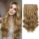 Clip in Hair Extensions 22 Inch Long Wavy Synthetic Fiber Clips ins Extension 4PCS Hairpieces Breathable and Fake pieces for women Dark Blonde