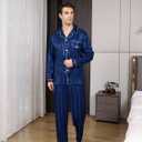 2 x Men's Silky Satin Pajama Sets Mens Sleepwear Big and Tall Pajamas for Men Loungewear Summer Pjs Lounge Set M-5XL (Blue, XL)