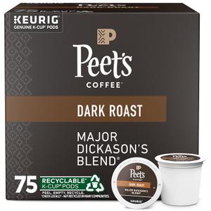 Peet's Coffee, Dark Roast Keurig K-Cup Pods, 100% Arabica Coffee - Major Dickason's Blend 75 Count (1 Box of 75 Pods)