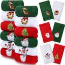 18 Pieces Christmas Hand Towels for Bathroom Kitchen - Embroidered Santa, Reindeer, Snowman, Tree Dish Towels - Soft Green, Red, White Fabric Decorative Towels Gift Set