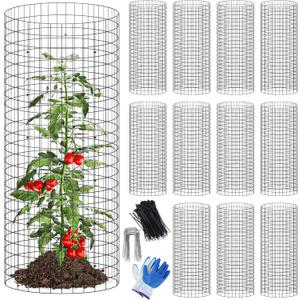 12 Set Plant Protectors Covers from Animals, 36 Pcs 24x12 Inch Metal Wire Garden Cages with Stakes & Ties, Outdoor Protection to Keep Rabbits Chickens Out for Flowers Vegetables (Black)