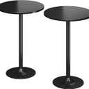 Flamaker Round Bistro Pub Table 2 Pack Modern Style Metal Base MDF Top Cocktail Bar Table Counter Bar Height for Pub, Dining Room, Party (Full Black)