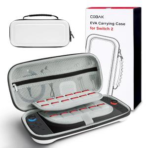 CoBak Large Capacity Carrying Case for Nintendo Switch 2 ( 2025 ) , Ultra Slim Premium EVA Travel Pouch with 24 Game Cartridges, Screen Protective Cover, Accessories Storage Bag, White