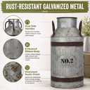 2 Pcs 15.2'' Large Rustic Galvanized Metal Milk Can Vase with Handle