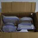Amazon Basics Glass Food Storage Containers with Locking Lids, Set of 7, 14 pieces including lids, BPA-Free, clear with blue silicone ring
