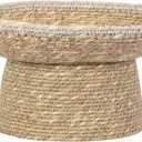 PEARL + CREEK Lagena Decorative pedestal bowl - Handmade moonj grass decorative bowl  natural fiber key bowl, fruit basket, storage for entryway, kitchen & boho home decor - White Trim 7"