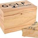 YeeBeny Golf Scorecard Collection Box, Golf Storage Box With 5 Wooden Dividers, Scorecard Keeper For Keepsakes Cards Club Storage Score Book Pencil Log, Unique Golf Gift (Brown)