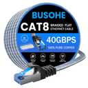 BUSOHE Cat 8 Ethernet Cable 50 ft, Nylon Braided High Speed Heavy Duty Network LAN Patch Cord, 40Gbps 2000Mhz SFTP Shielded RJ45 Flat Internet Cable for TV/PC/Router, in Wall, Indoor, Outdoor