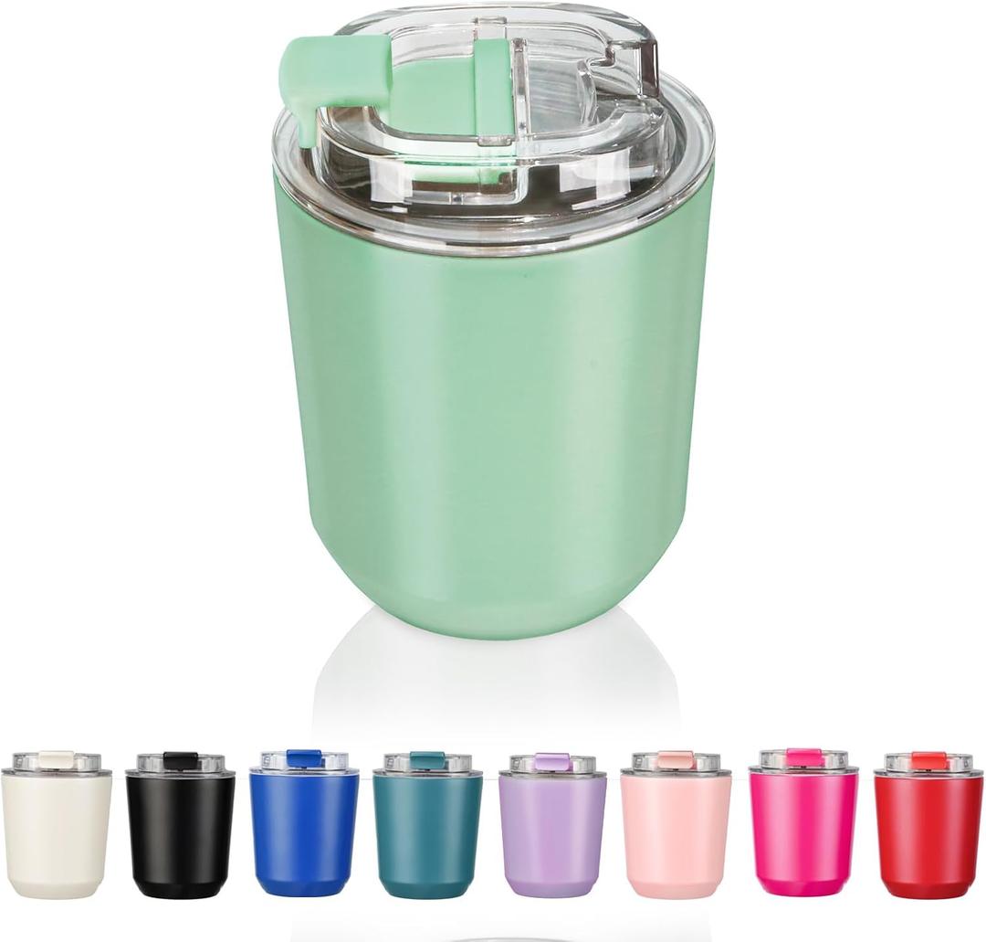 Puraville Insulated Tumblers with Lid, 10 oz Travel Coffee Mug Stainless Steel Vacuum Cup, Leak Proof Reusable Double Walled Coffee Tumbler for Iced and Hot Drinks, Green